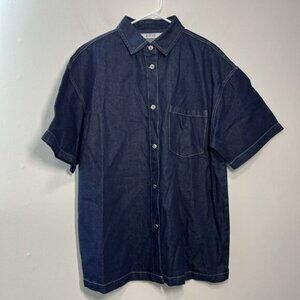 Parke Dark Wash Denim Short Sleeve Button Down Front Pocket Oversize Shirt XL